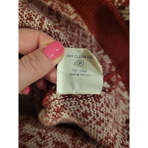 Woolrich Cardigan Sweater Wool Knit Blend Nordic Fair Isle Snowflake Print Red M - Picture 7 of 7